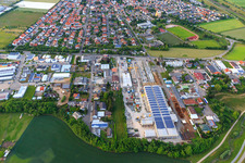 Aerial view of View of the town from the south in Neulußheim in the state Baden-Wuerttemberg, Germany