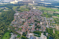 Overview of the town from the east in the district Rheinsheim in Philippsburg in the state Baden-Wuerttemberg, Germany
