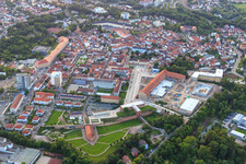 Aerial view of City center from the east in Germersheim in the state Rhineland-Palatinate, Germany