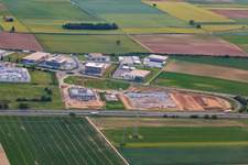 Carl-Benz-Straße commercial area from the east in Rülzheim in the state Rhineland-Palatinate, Germany