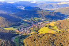 View of the town from the southwest in Kirchzell in the state Bavaria, Germany