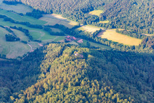 Aerial view of Wildenberg Castle in the district Preunschen in Kirchzell in the state Bavaria, Germany