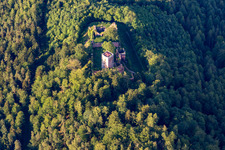 Oblique view of Wildenberg Castle in the district Preunschen in Kirchzell in the state Bavaria, Germany