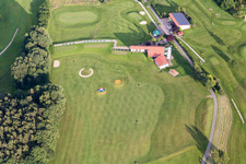 Aerial view of Grounds of the Golf course at of Golfclub Mudau e.V. in Mudau in the state Baden-Wurttemberg, Germany