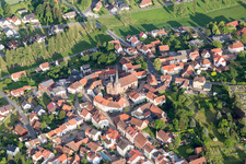 Aerial photograpy of Village view on the edge of agricultural fields and land in Mudau in the state Baden-Wurttemberg, Germany
