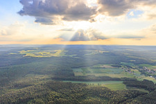 Aerial view of Cloud over the Odenwald from the east in the district Auerbach in Mudau in the state Baden-Wuerttemberg, Germany
