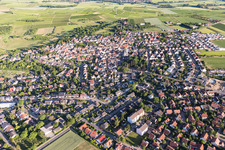 Village view on the edge of agricultural fields and land in Zornheim in the state Rhineland-Palatinate, Germany