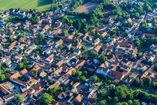Aerial view of View of the town from the northwest in Undenheim in the state Rhineland-Palatinate, Germany