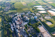 Aerial view of Building and production halls on the premises of sugar factory Suedzucker AG in Obrigheim (Pfalz) in the state Rhineland-Palatinate, Germany