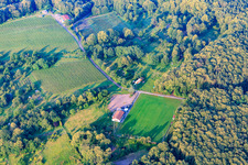 Aerial photograpy of SV 1946 Dörrenbach football club sports field and mobile home parking space Dörrenbach in Dörrenbach in the state Rhineland-Palatinate, Germany