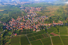 Aerial view of Wine-growing village from the north in the district Rechtenbach in Schweigen-Rechtenbach in the state Rhineland-Palatinate, Germany