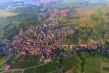 Aerial photograpy of Wine-growing village from the north in the district Rechtenbach in Schweigen-Rechtenbach in the state Rhineland-Palatinate, Germany