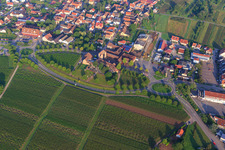 Wine Route with German Wine Gate from the east in Schweighofen in the state Rhineland-Palatinate, Germany