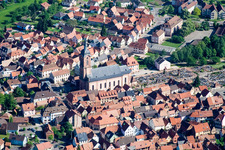 Aerial view of Church building of paroisse protestante in Reichshoffen in Grand Est, France