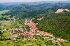 Aerial view of Forest and mountain scenery in Offwiller in Grand Est, France