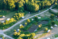 (DK), Møns Klint Resort and Camping in Borre in the state Zealand, Denmark seen from a drone