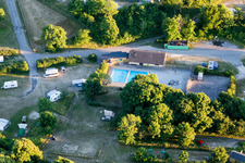 Aerial view of (DK), Møns Klint Resort and Camping in Borre in the state Zealand, Denmark