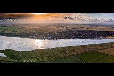 Aerial view of Formation of tidal creeks on the bank areas with mud flats along the river of Eiof in Toenning in the state Schleswig-Holstein, Germany
