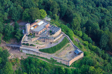 Rietburg Castle Ruins in Rhodt unter Rietburg in the state Rhineland-Palatinate, Germany out of the air