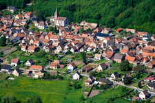 Aerial view of Agricultural fields and farmland in Ernolsheim-lès-Saverne in the state Bas-Rhin, France