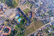 Aerial view of Gradierbau Saline at Wurstmarktplatz in the district Pfeffingen in Bad Dürkheim in the state Rhineland-Palatinate, Germany