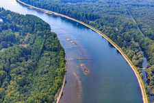 Sandbanks between the groynes on the Rhine in the district Liedolsheim in Dettenheim in the state Baden-Wuerttemberg, Germany