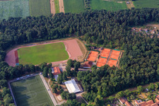 Sports fields at the water tower of SV 1920 Hatzenbühl in Hatzenbühl in the state Rhineland-Palatinate, Germany