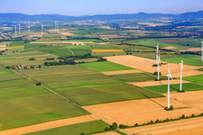 Wind turbines in Minfeld in the state Rhineland-Palatinate, Germany from above