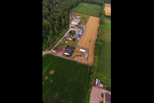 Corn maze, wedding location and beach lounge Seehof in Steinweiler in the state Rhineland-Palatinate, Germany from the plane