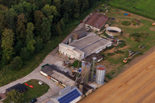 Corn maze, wedding location and beach lounge Seehof in Steinweiler in the state Rhineland-Palatinate, Germany viewn from the air