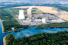 Aerial view of Nuclear power plant in Philippsburg in the state Baden-Wuerttemberg, Germany