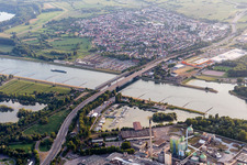River - bridges construction crossing the Rhine river near Maxau in the district Knielingen in Karlsruhe in the state Baden-Wurttemberg, Germany