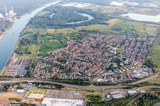 Truck storage on the Rhine in the district Maximiliansau in Wörth am Rhein in the state Rhineland-Palatinate, Germany