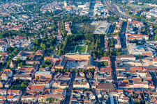 Aerial photograpy of Building complex in the park of the castle Residenzschloss Rastatt in Rastatt in the state Baden-Wurttemberg, Germany