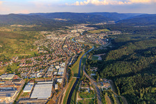 City on the Murg from the northeast in the district Bad Rotenfels in Gaggenau in the state Baden-Wuerttemberg, Germany