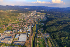 Aerial photograpy of City on the Murg from the northeast in the district Bad Rotenfels in Gaggenau in the state Baden-Wuerttemberg, Germany