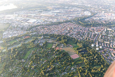 Aerial view of District Daxlanden in Karlsruhe in the state Baden-Wuerttemberg, Germany