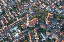 Aerial view of Holy Spirit Church in the district Daxlanden in Karlsruhe in the state Baden-Wuerttemberg, Germany