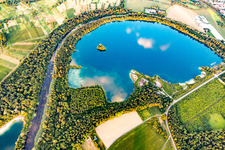 Aerial view of Gravel pits in the district Leopoldshafen in Eggenstein-Leopoldshafen in the state Baden-Wuerttemberg, Germany
