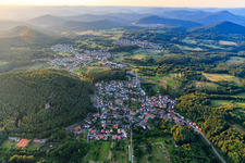Village view in the Palatinate Forest from the south in the district Stein in Gossersweiler-Stein in the state Rhineland-Palatinate, Germany