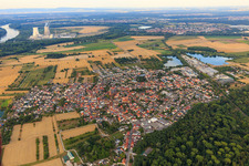 View of the town from the southwest in the district Rheinsheim in Philippsburg in the state Baden-Wuerttemberg, Germany