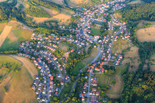 Village view in the Odenwald from the west in the district Weiher in Mörlenbach in the state Hesse, Germany