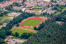 Aerial view of Football stadium of SV Rülzheim 1920 eV in Rülzheim in the state Rhineland-Palatinate, Germany