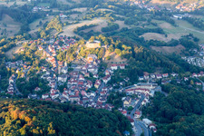Aerial view of Castle / Cafe of Reichenberg in Reichelsheim (Odenwald) in the state Hesse, Germany