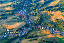 Village view in the Odenwald from the north in the district Ellenbach in Fürth in the state Hesse, Germany