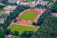 Oblique view of Football stadium of SV Rülzheim 1920 eV in Rülzheim in the state Rhineland-Palatinate, Germany