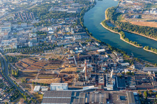 Aerial photograpy of Building and production halls on the premises Essity Mannheim (ZeWa) in the district Sandhofen in Mannheim in the state Baden-Wurttemberg, Germany