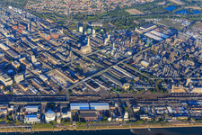 Bird's eye view of District BASF in Ludwigshafen am Rhein in the state Rhineland-Palatinate, Germany