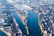 Aerial view of Neckarspitze Mühlauhafen in the district Innenstadt in Mannheim in the state Baden-Wuerttemberg, Germany