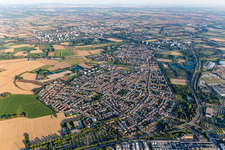 Village view on the edge of agricultural fields and land in Oppau in the state Rhineland-Palatinate, Germany